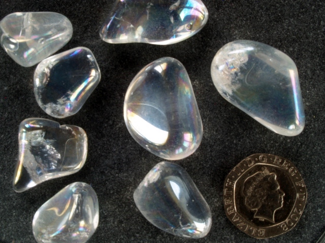 (image for) Angel (Opal/R'bow) Aura Quartz - A grade: tumbled stones (large) - Click Image to Close