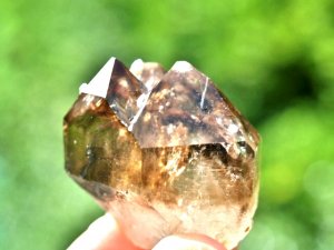 Smoky / Clear Quartz (Brandburg): crystal - Triplet Sceptre