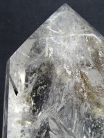 (image for) Tourmalinated Clear Quartz: polished point - Included (Mad.)