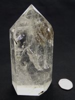 (image for) Tourmalinated Clear Quartz: polished point - Included (Mad.)
