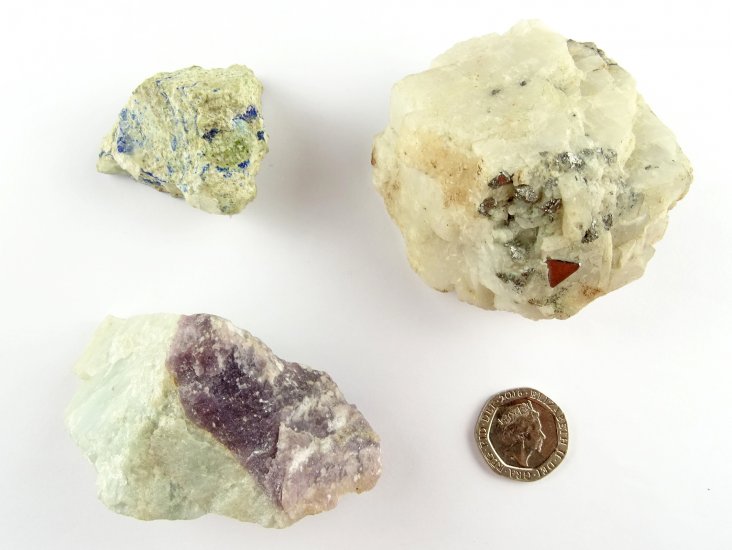 (image for) Lazulite, Carrolite, Lepidolite, Blue Topaz: set of 3 - Click Image to Close