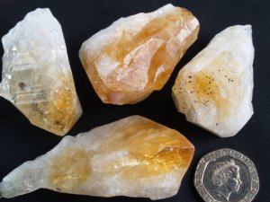 Citrine (heat-treated amethyst): crystals