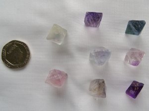 Fluorite - assorted: crystal octahedrons (small)
