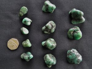 Emerald (in matrix): polished pieces (medium)