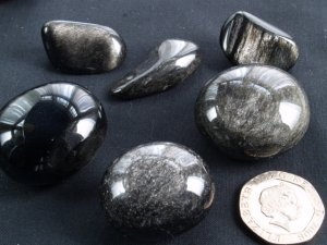 Obsidian - Sheen (Silver): tumbled stones (xlarge)