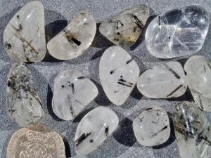 Tourmalinated Quartz - A grade: tumbled stones (large)