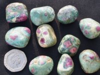 (image for) Fuchsite with Ruby: tumbled stones