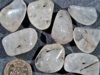 Tourmalinated Quartz: tumbled stones