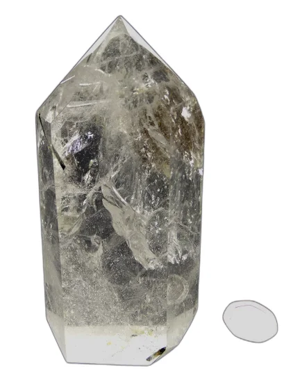 (image for) Tourmalinated Clear Quartz: polished point - Included (Mad.)