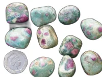 (image for) Fuchsite with Ruby: tumbled stones