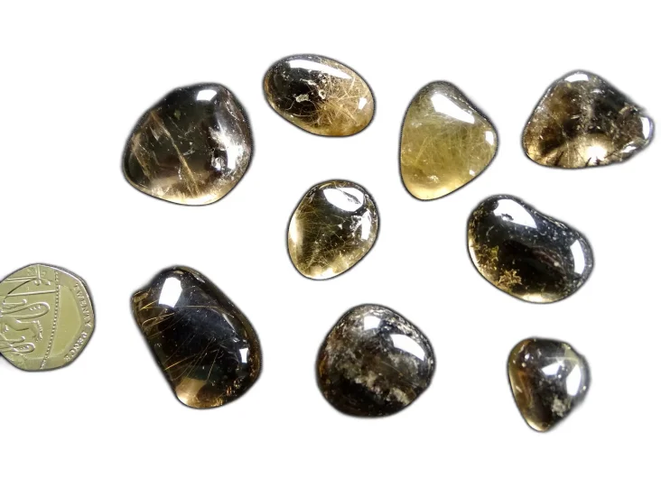 (image for) Rutilated / Tourmalinated Smoky Quartz: tumbled stones