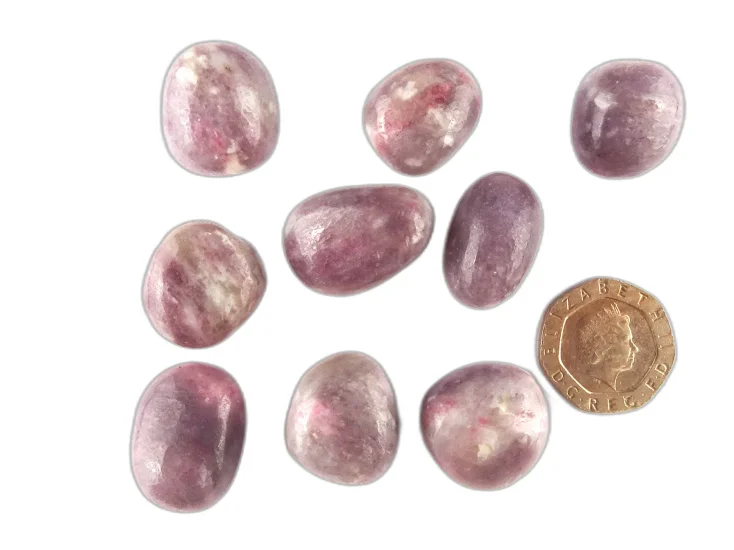 (image for) Lepidolite with Rubellite: tumbled stones