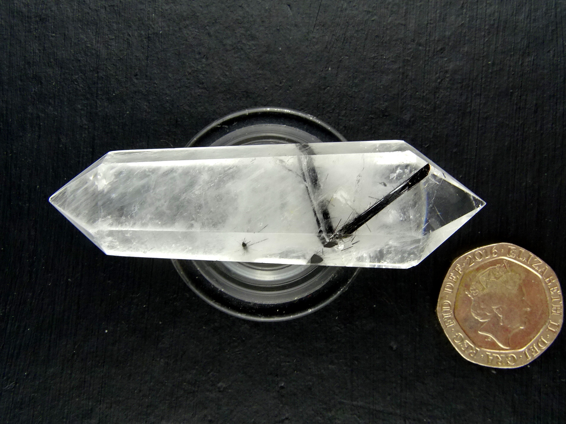 (image for) Tourmalinated Clear Quartz: polished point - DT (Madagascar) - Click Image to Close