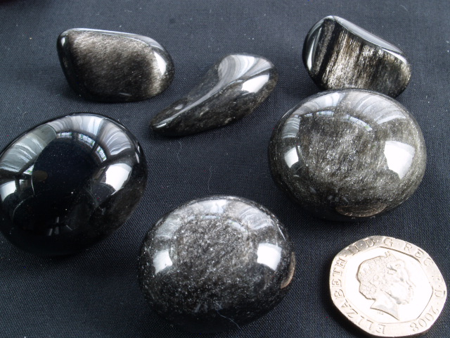 (image for) Obsidian - Sheen (Silver): tumbled stones (xlarge) - Click Image to Close