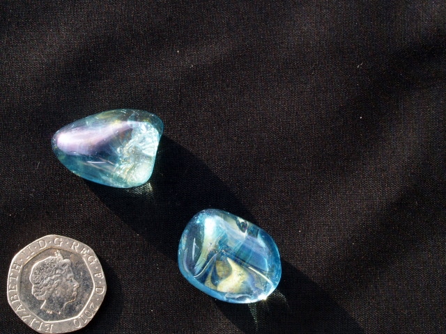 (image for) Aqua Aura Quartz: tumbled stones (large) - Click Image to Close